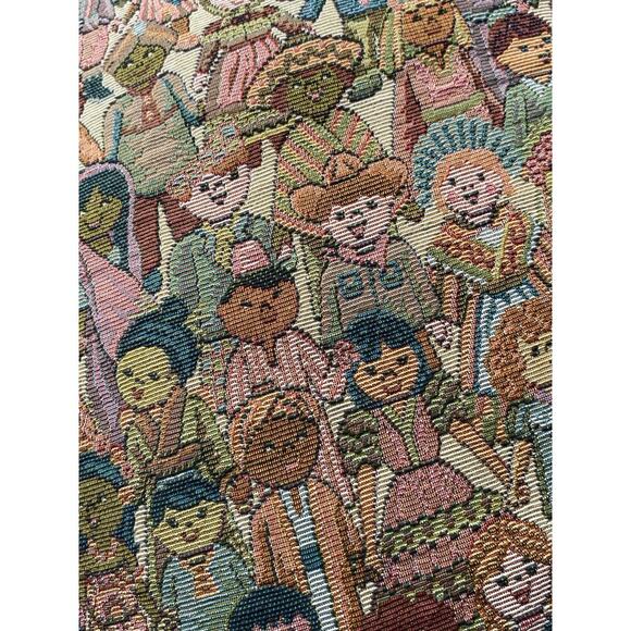 Vtg 80S 90s Children Of The World TAPESTRY THROW PILLOW 16" Unique Global Kids - Picture 4 of 4